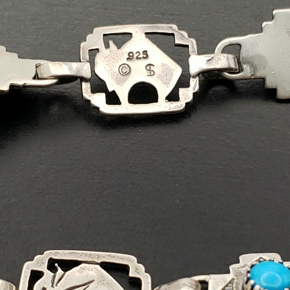 Sterling Silver 925 Native American Shube Thunderbird Turquoise Link Necklace - Picture 2 of 11